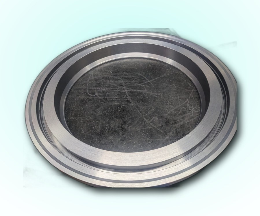 Nickel 263 ring, 458 mm outside diameter, with a precision groove profile verified on CMM